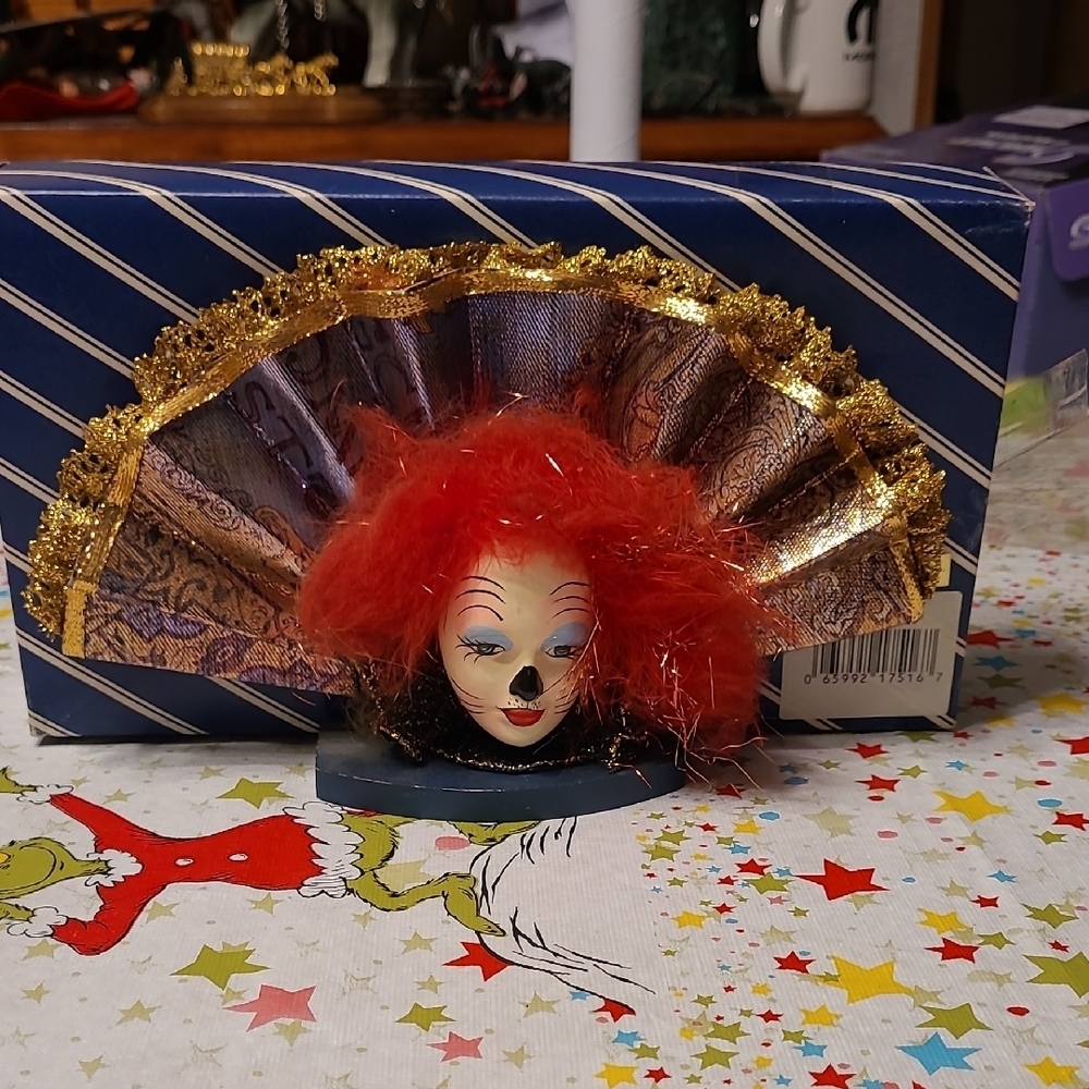 Vintage Handpainted Ceramic Gold and Red Clown Head Wall Decor